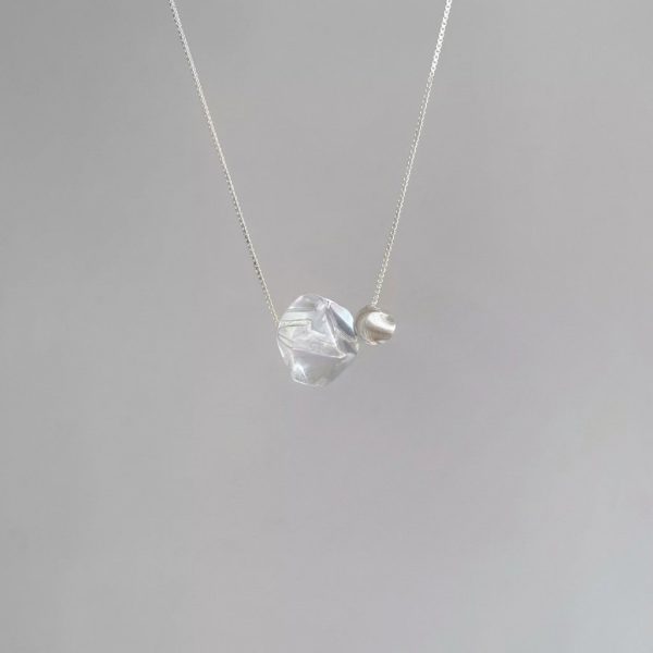 Ethereal Clarity: Natural White Crystal & Cat's Eye Sterling Silver Necklace