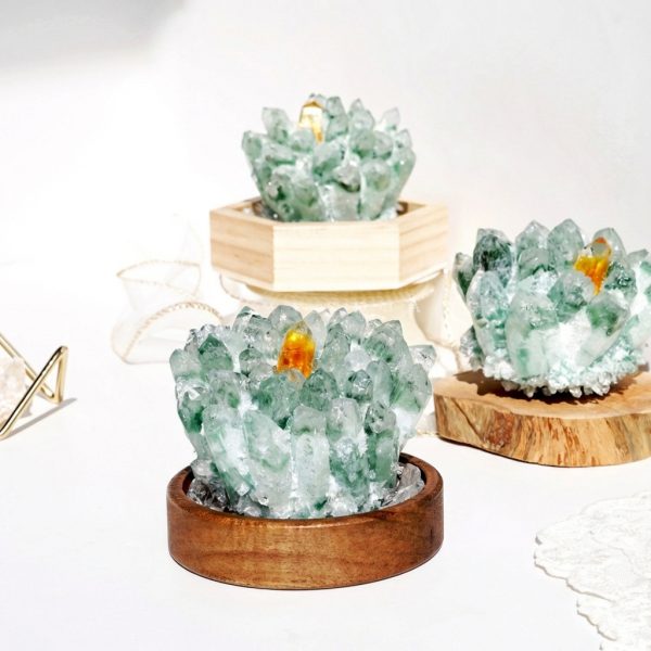 Prosperous Growth: Green Phantom Quartz & Citrine Crystal Cluster Ornament