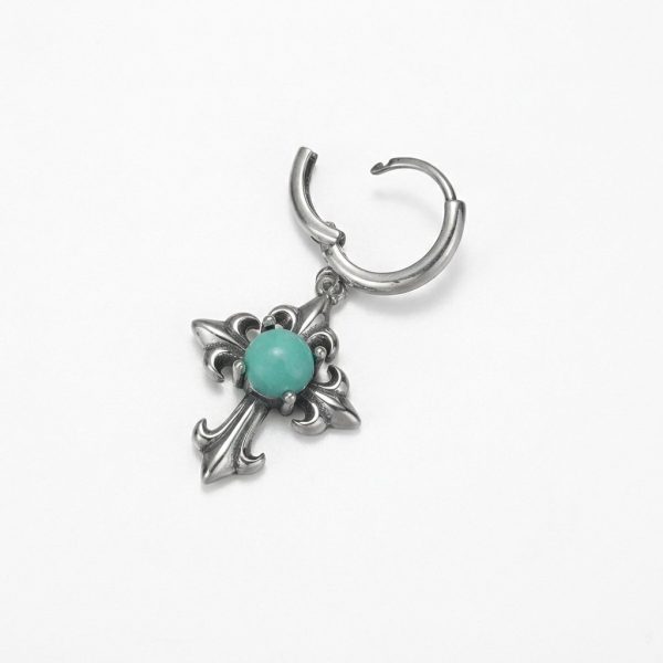 Protective Guardian: Natural Turquoise & Oxidized S925 Silver Cross Hoop Earrings