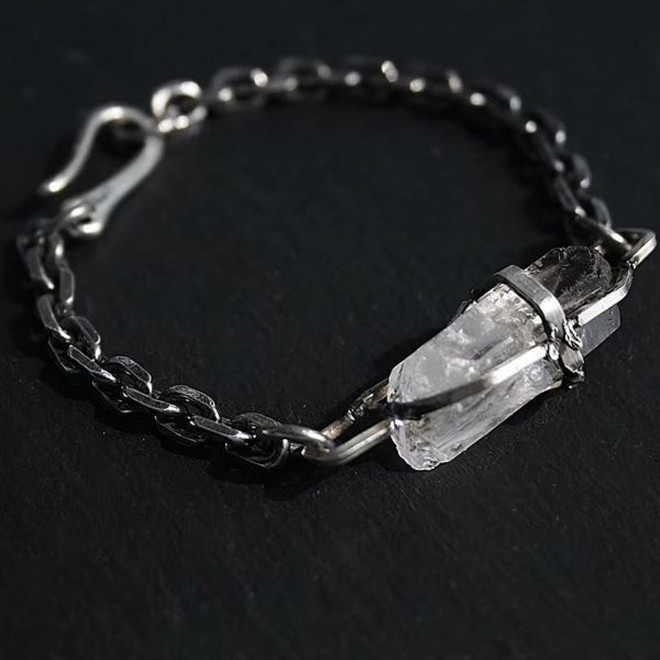 Purifying Glimmer: Raw Clear Quartz & Oxidized 925 Sterling Silver Healing Bracelet