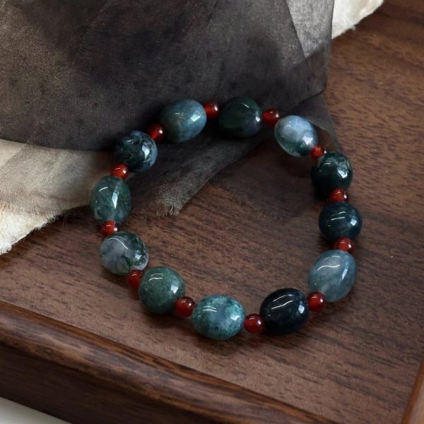 Grounding Vitality: Natural Moss Agate & Red Agate Healing Bracelet