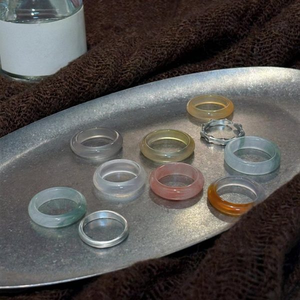 Harmonious Clarity: Natural Ice Agate & Chalcedony Stacking Ring Collection