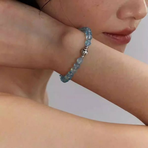 Oceanic Serenity: Natural Deep Blue Aquamarine Healing Bracelet