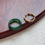 Abundant Vitality: Natural Green Agate & S925 Silver Bamboo Ring Set