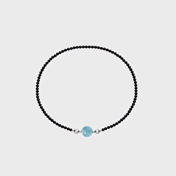 Protective Serenity: Natural Black Agate, Aquamarine & Silver Sheen Obsidian Healing Necklace