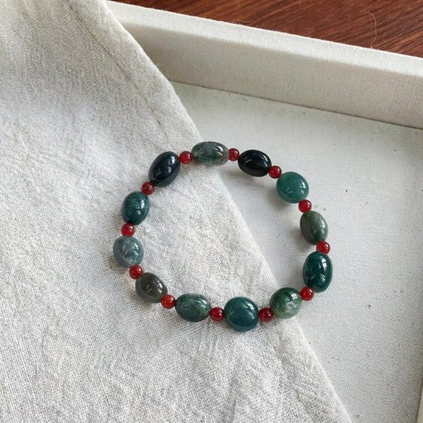 Grounding Vitality: Natural Moss Agate & Red Agate Healing Bracelet