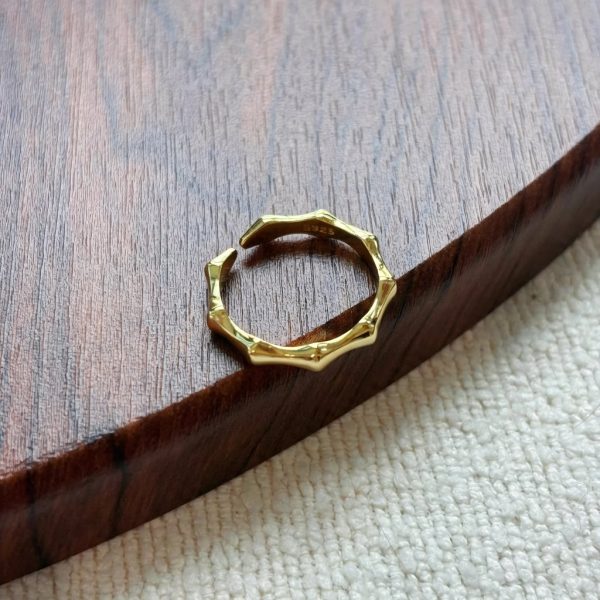 Abundant Vitality: Natural Green Agate & S925 Silver Bamboo Ring Set