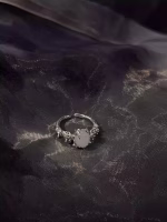 Ethereal Resilience: Natural Hetian Jade & Sterling Silver Adjustable Ring