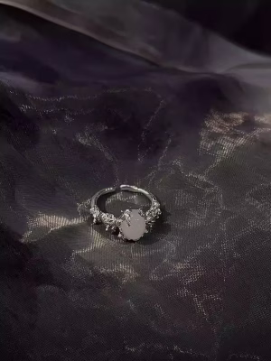 Ethereal Resilience: Natural Hetian Jade & Sterling Silver Adjustable Ring