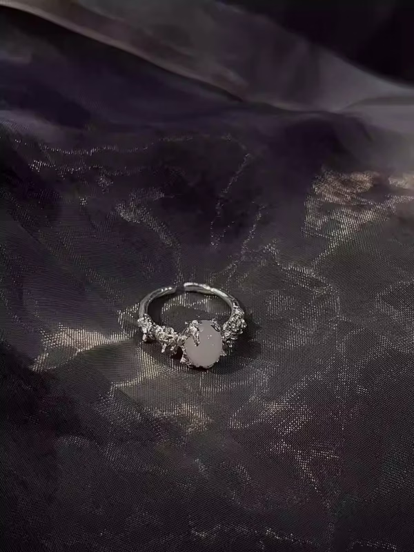 Ethereal Resilience: Natural Hetian Jade & Sterling Silver Adjustable Ring