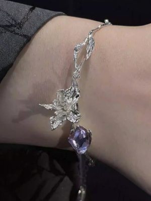 Ethereal Wisdom: Sterling Silver & Amethyst Iris Adjustable Half-Bangle