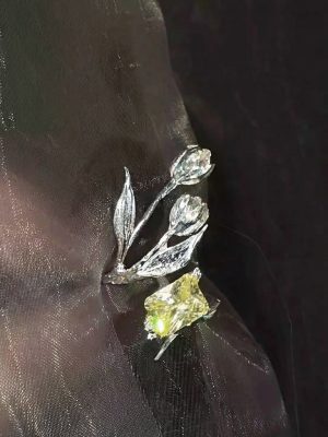 Unconventional Romance: Sculpted Silver Tulip & Radiant Yellow Zircon ISFP Ring