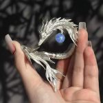 Ethereal Guardian: Sterling Silver & Blue Moonstone Wandering Dragon Cuff