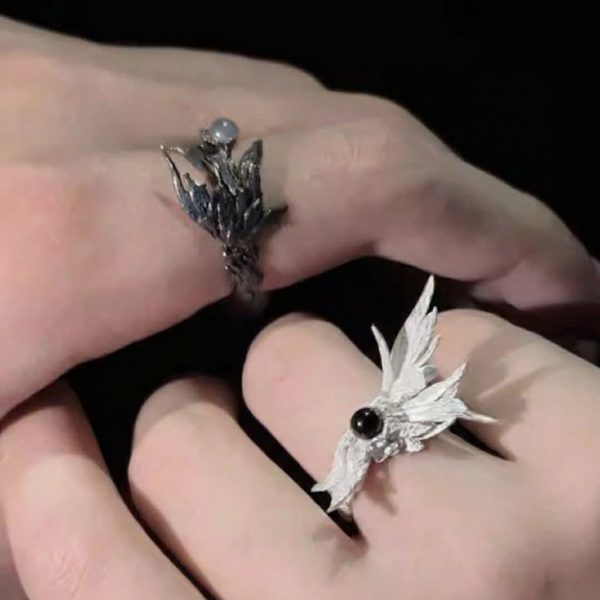 Soulful Redemption: 925 Sterling Silver Broken Wing Couple Rings