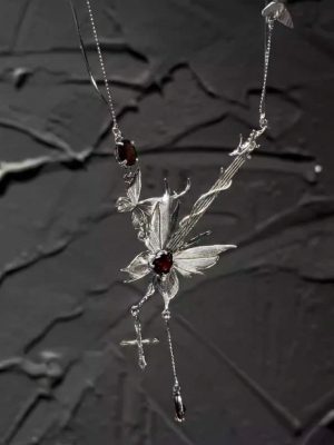 Passionate Rhythm: Natural Red Garnet & Silver Butterfly Bass Necklace