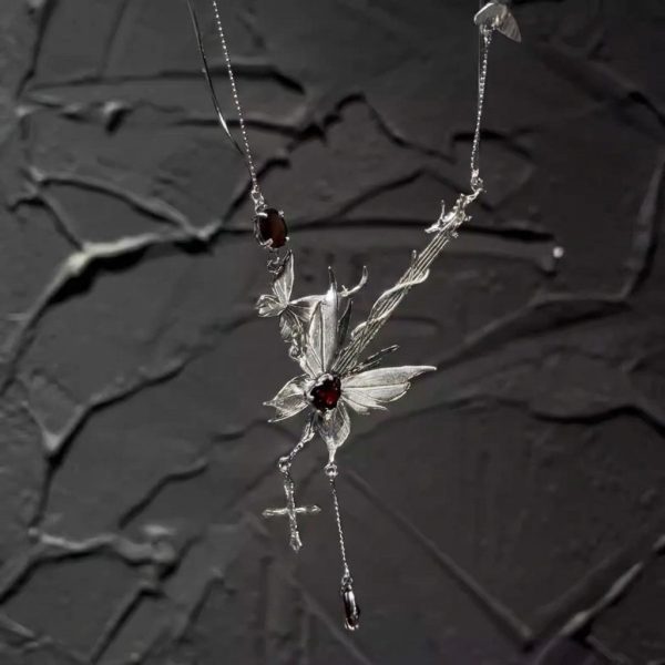 Passionate Rhythm: Natural Red Garnet & Silver Butterfly Bass Necklace