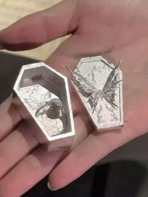 Eternal Metamorphosis: Silver-Plated Butterfly Coffin Jewelry Vessel