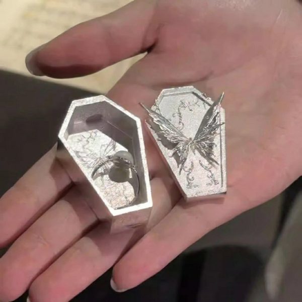 Eternal Metamorphosis: Silver-Plated Butterfly Coffin Jewelry Vessel