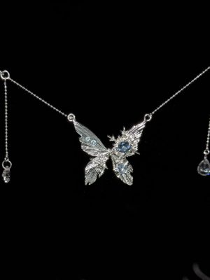 Ethereal Transformation: Winter Butterfly Sterling Silver & Zirconia Necklace