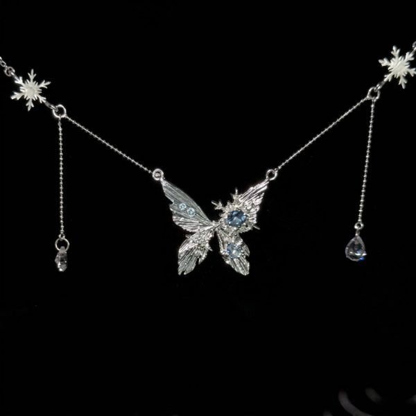 Ethereal Transformation: Winter Butterfly Sterling Silver & Zirconia Necklace