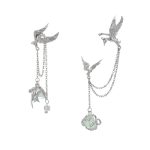 Ethereal Freedom: Stray Birds Green Fluorite & S925 Sterling Silver Asymmetric Earrings