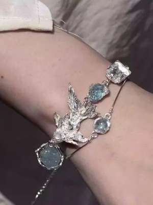 Tranquil Flow: Natural Aquamarine & Sterling Silver "Swimming Fish" Healing Bracelet