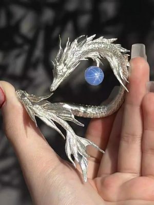 Ethereal Guardian: Sterling Silver & Blue Moonstone Wandering Dragon Cuff