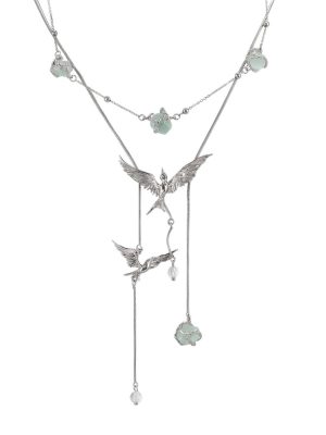 Ethereal Clarity: Green Fluorite & 925 Sterling Silver Adjustable Layered Necklace