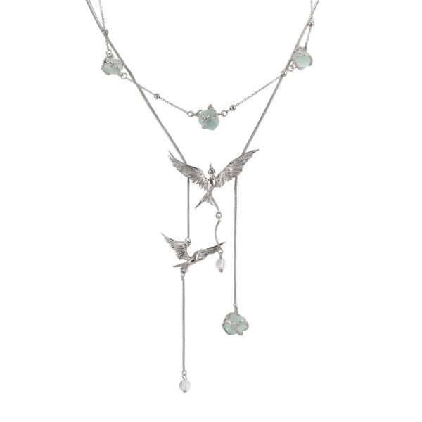 Ethereal Clarity: Green Fluorite & 925 Sterling Silver Adjustable Layered Necklace