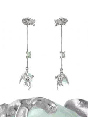 Ethereal Clarity: Green Fluorite & S925 Sterling Silver Stray Birds Ear Cuff