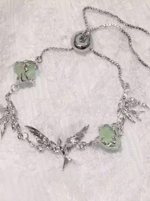 Ethereal Freedom: Green Fluorite & S925 Sterling Silver Stray Birds Adjustable Bracelet