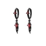Mystic Protection: Gothic Feather & Garnet-Red Zirconia Huggie Earrings