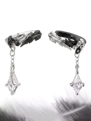 Ethereal Duality: White Dove & Raven's Tear Feather Ear Cuffs