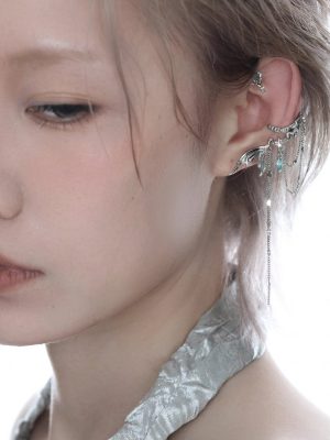 Ethereal Fluidity: Sterling Silver & Zircon Fishtail Tassel Ear Cuff