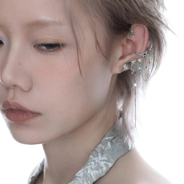Ethereal Fluidity: Sterling Silver & Zircon Fishtail Tassel Ear Cuff