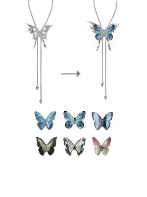 Ethereal Metamorphosis: Interchangeable Butterfly Cage S925 Silver Lariat Necklace