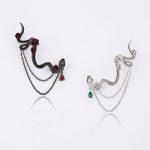 Mystic Transformation: Sterling Silver & Zirconia Serpent Rose Ear Cuff Studs