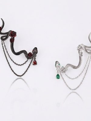 Mystic Transformation: Sterling Silver & Zirconia Serpent Rose Ear Cuff Studs