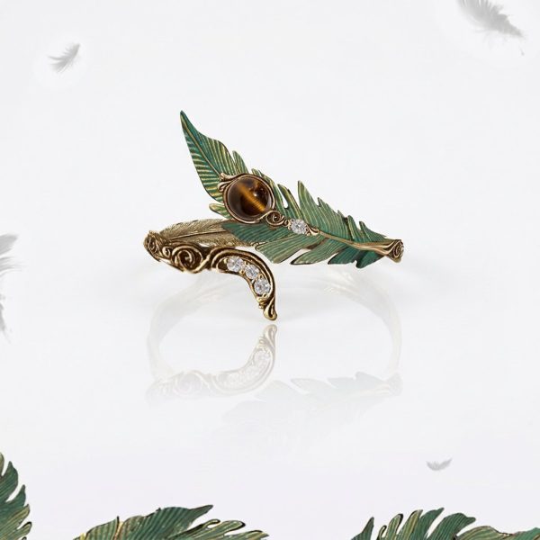 Empowered Grace: Vintage Peacock Feather & Tiger's Eye Statement Ring