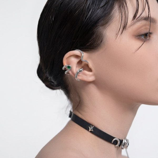 Transformative Wisdom: Sterling Silver & Zircon Serpent Ear Cuff