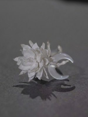 Ethereal Bloom: Matte Sterling Silver & Moonstone Epiphyllum Ring