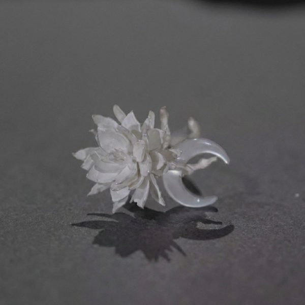 Ethereal Bloom: Matte Sterling Silver & Moonstone Epiphyllum Ring