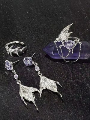 Mystical Tides: Natural Amethyst & S925 Silver Mermaid Tail Earrings