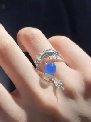 Mystical Guardian: Sterling Silver & Blue Moonstone Adjustable Dragon Ring