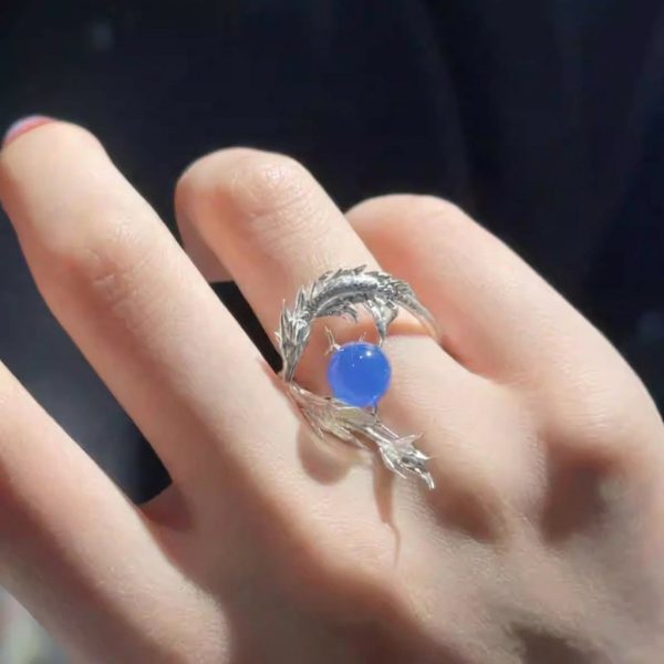Mystical Guardian: Sterling Silver & Blue Moonstone Adjustable Dragon Ring
