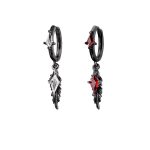 Mystic Protection: Gothic Feather & Garnet-Red Zirconia Huggie Earrings