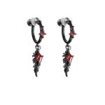Mystic Protection: Gothic Feather & Garnet-Red Zirconia Huggie Earrings