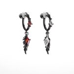Mystic Protection: Gothic Feather & Garnet-Red Zirconia Huggie Earrings