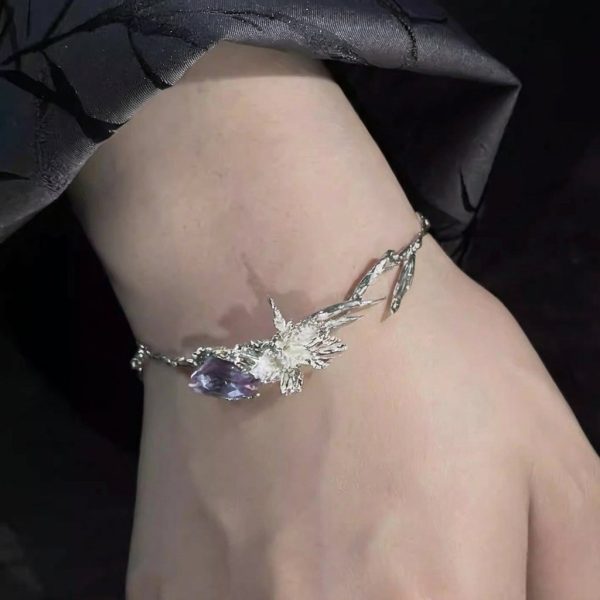 Ethereal Wisdom: Sterling Silver & Amethyst Iris Adjustable Half-Bangle