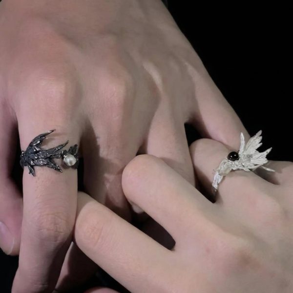 Soulful Redemption: 925 Sterling Silver Broken Wing Couple Rings